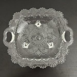 Pasari Indonesia VTG Heavy Pressed Glass Three Foot Open Handle Serving Dish